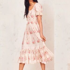 Love Shack Fancy Floral Cottage Maxi Teared Dress